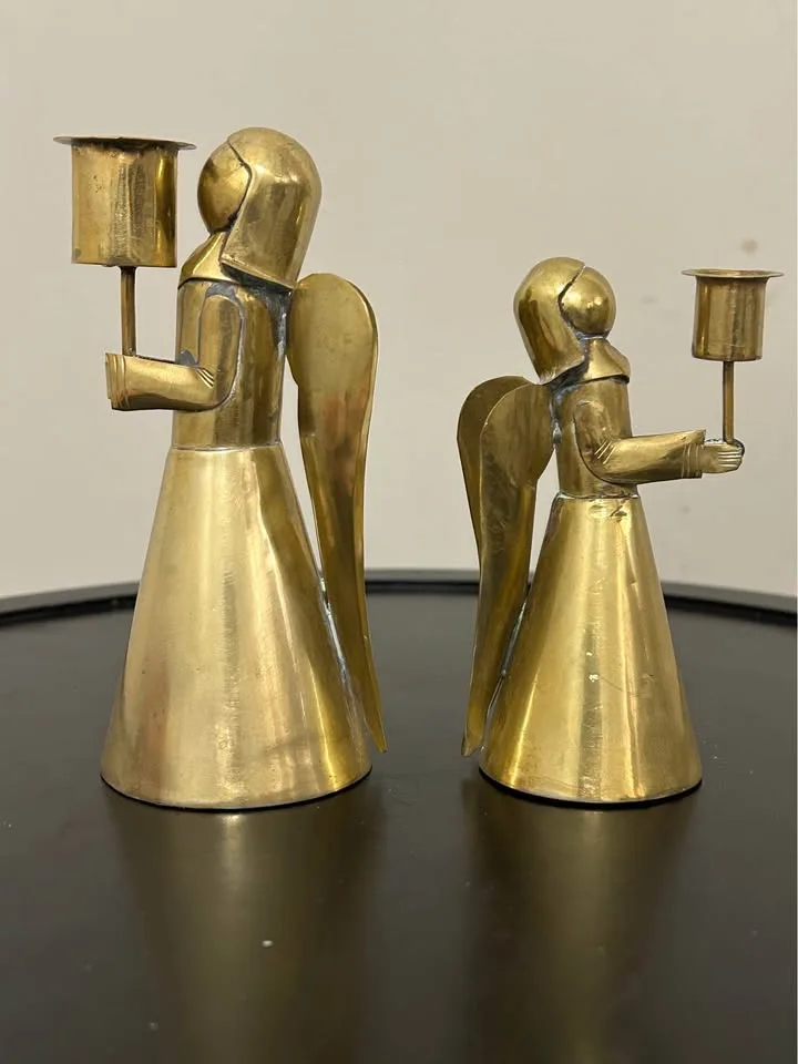 Pair of Vintage  Brass Angel Candle Holders – Christmas Decor image indicator(2)