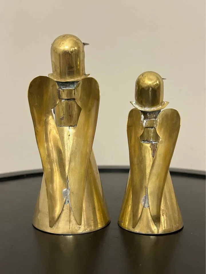 Pair of Vintage  Brass Angel Candle Holders – Christmas Decor image indicator(3)