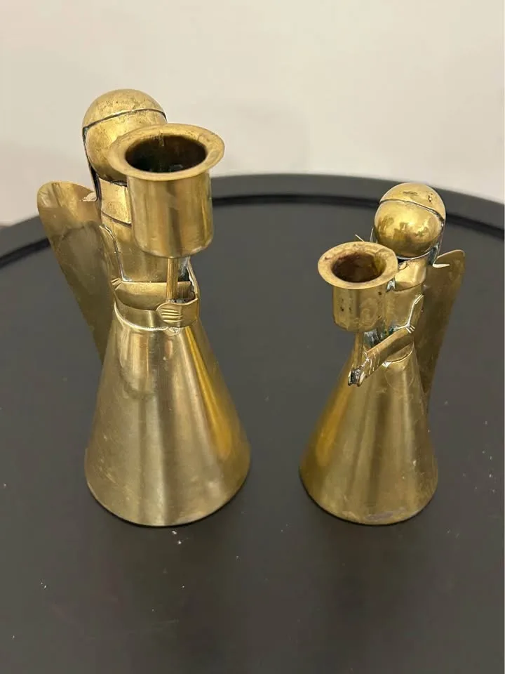 Pair of Vintage  Brass Angel Candle Holders – Christmas Decor image indicator(4)