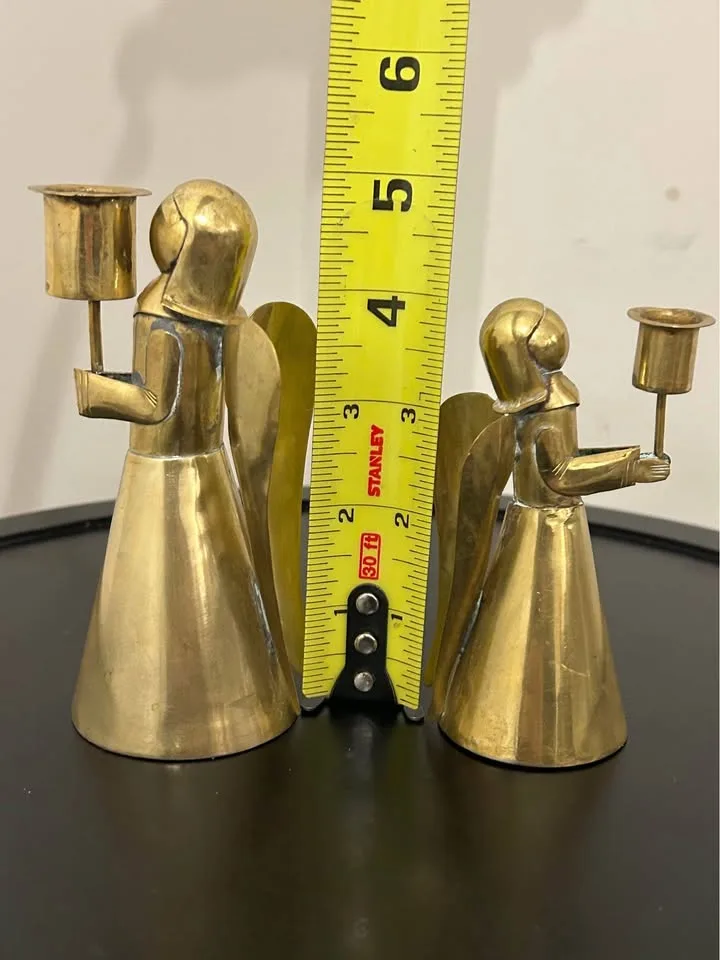 Pair of Vintage  Brass Angel Candle Holders – Christmas Decor image indicator(5)