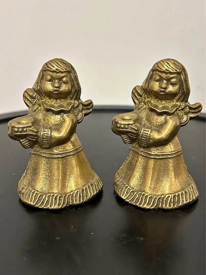 Pair of Vintage Brass Angel Candle Holders – Christmas Decor 3”