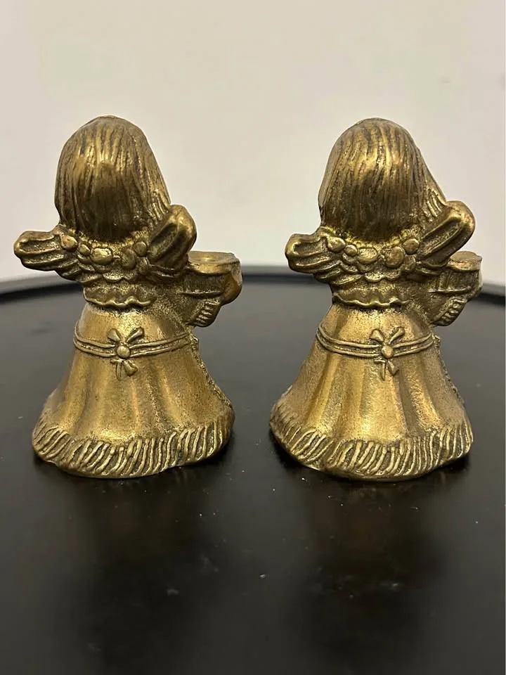 Pair of Vintage Brass Angel Candle Holders – Christmas Decor 3” image indicator(3)