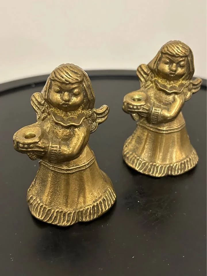 Pair of Vintage Brass Angel Candle Holders – Christmas Decor 3” image indicator(7)