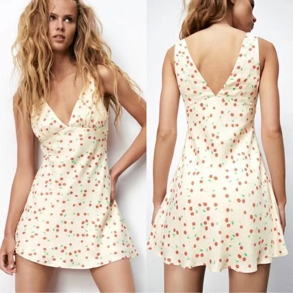 Satin Cherry Dress - Zara