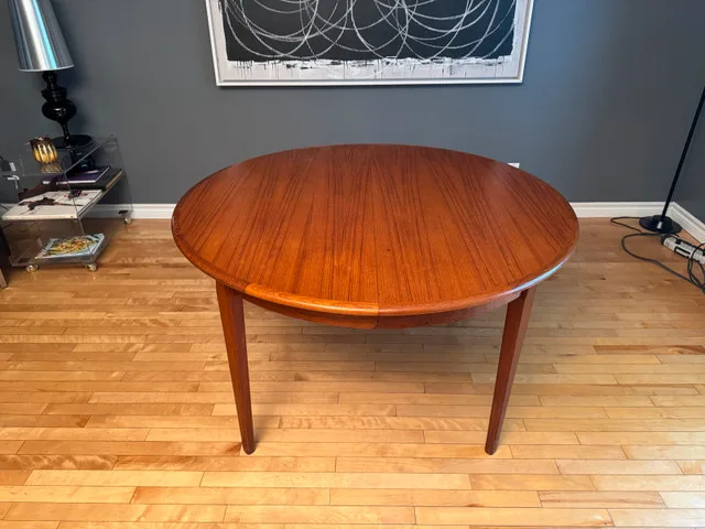 Mid century modern Teak round expanding dining table image indicator(2)