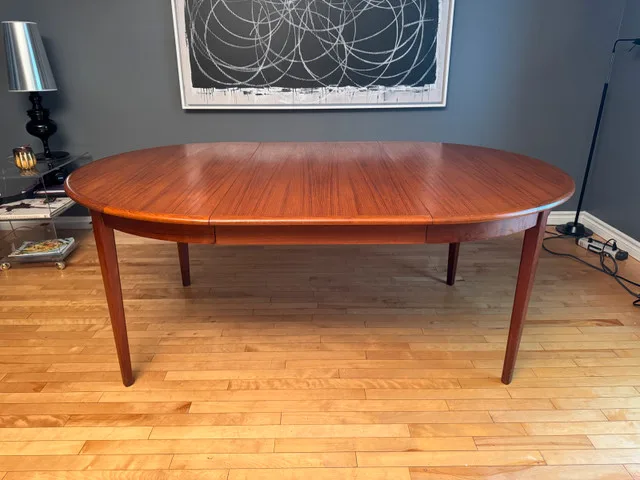 Mid century modern Teak round expanding dining table image indicator(4)