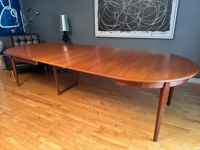 Mid century modern Teak round expanding dining table image indicator(8)