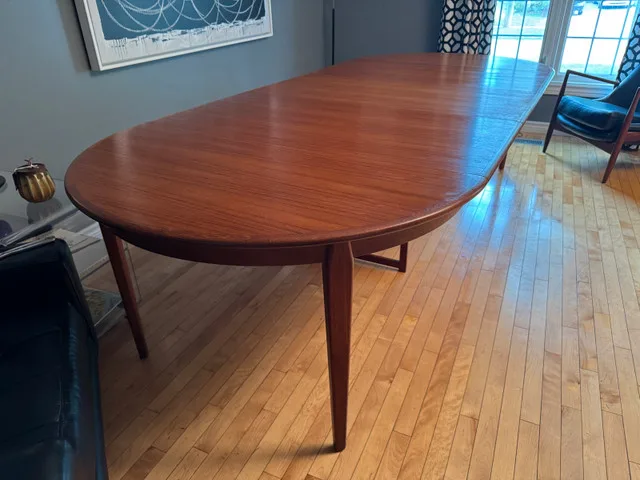 Mid century modern Teak round expanding dining table image indicator(9)