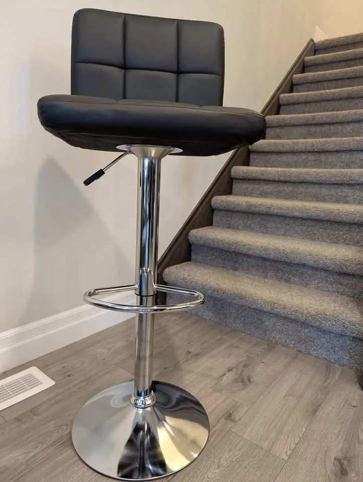 Faux-Leather Height Adjustable Bar Stool with Metal Base image indicator(3)