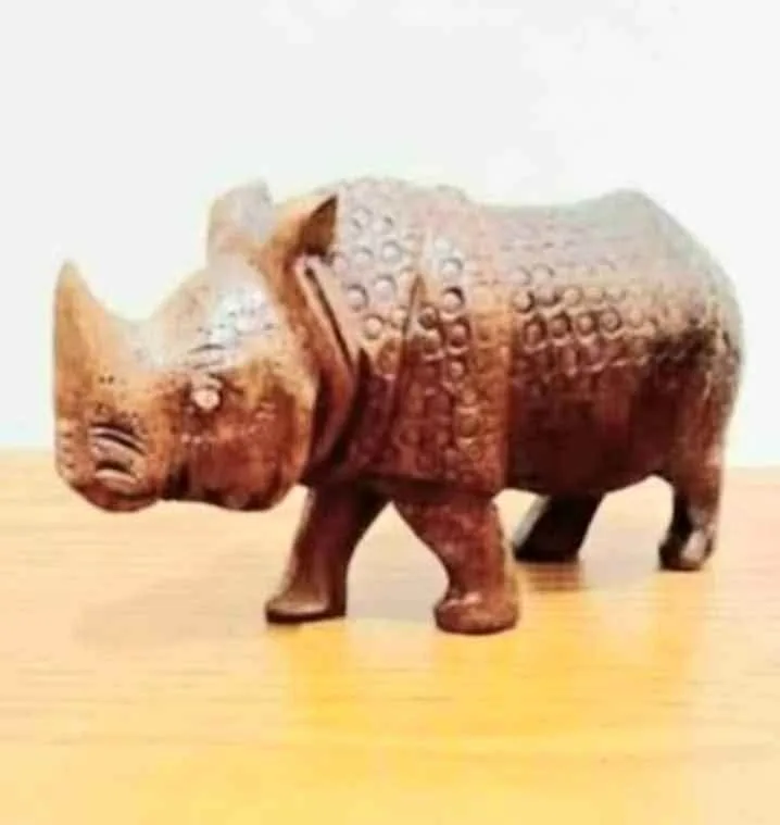 Vtg. Hand Carved Neem Wood Javan Rhinoceros Sculpture thumbnail