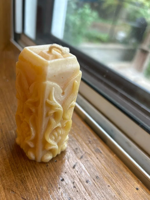 Carved Beeswax Candle – Vintage Floral Column Design thumbnail