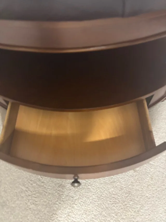 Wood and leather round coffee table image indicator(4)