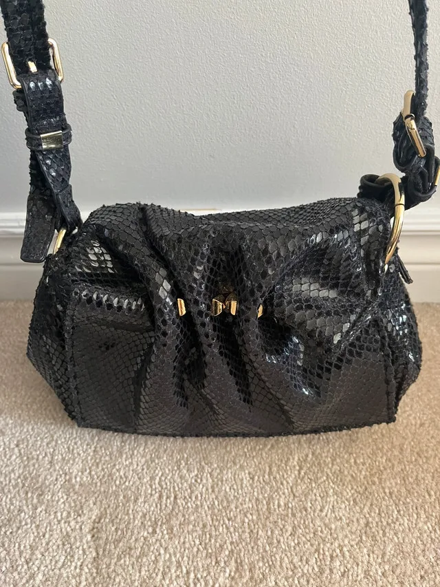 New black snake skin shiny crossbody evening purse -$45 thumbnail