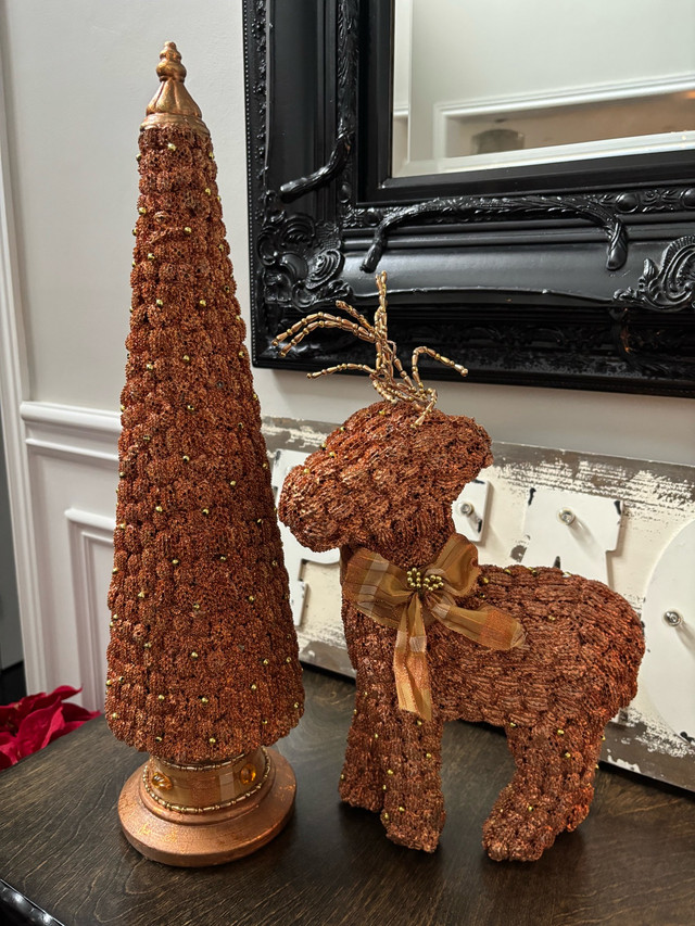 Beautiful holiday decor - Rose gold beaded Tree and deer set