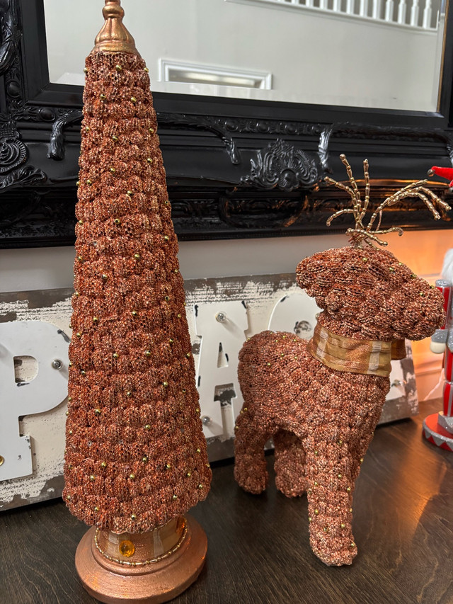 Beautiful holiday decor - Rose gold beaded Tree and deer set - photo 2