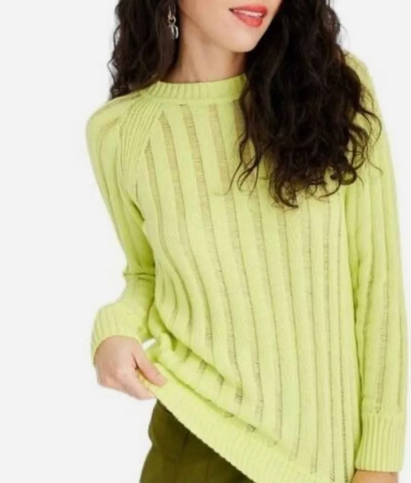 Lime Green Textured Loose Knit Cotton Womens Sweater