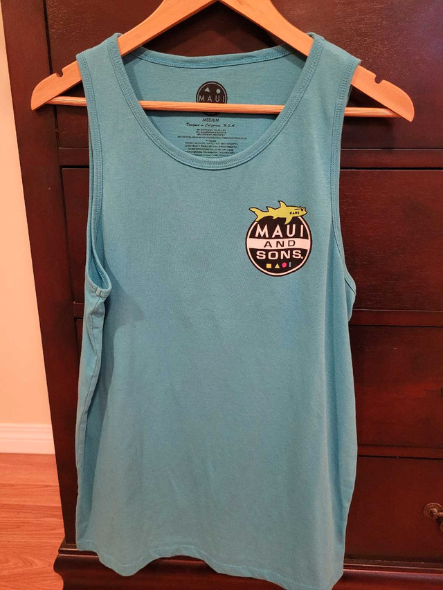Men's Medium Maui and Sons Teal Graphic Tank Top Shirt