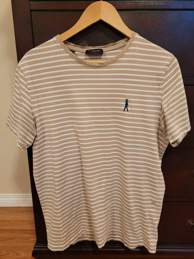 Men's Selected Homme Embroidered Tan Striped Shirt
