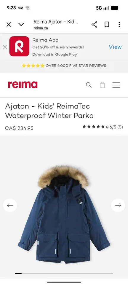 Kids ReimaTec waterproof winter Parka size 7/8 retails for $235. image indicator(2)