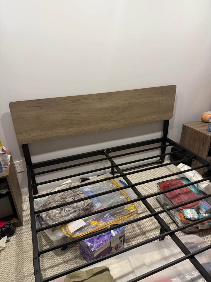 Queen Bed Frame with Wood Headboard + Matching Nightstand - photo 3