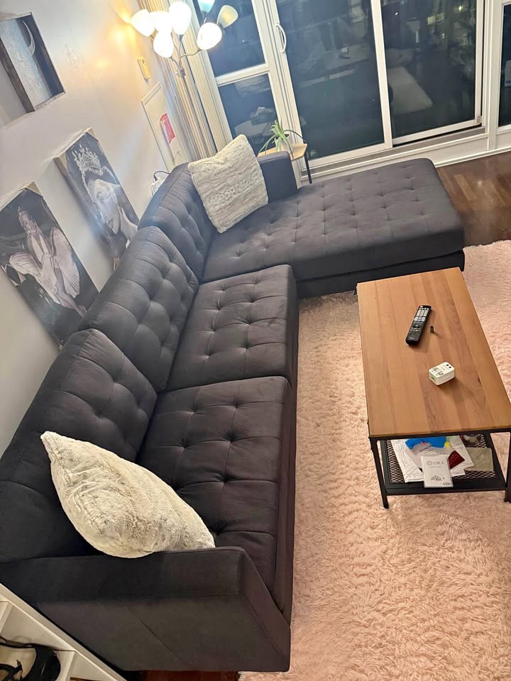 Dark Grey Sectional Sofa with Chaise – Great Condition