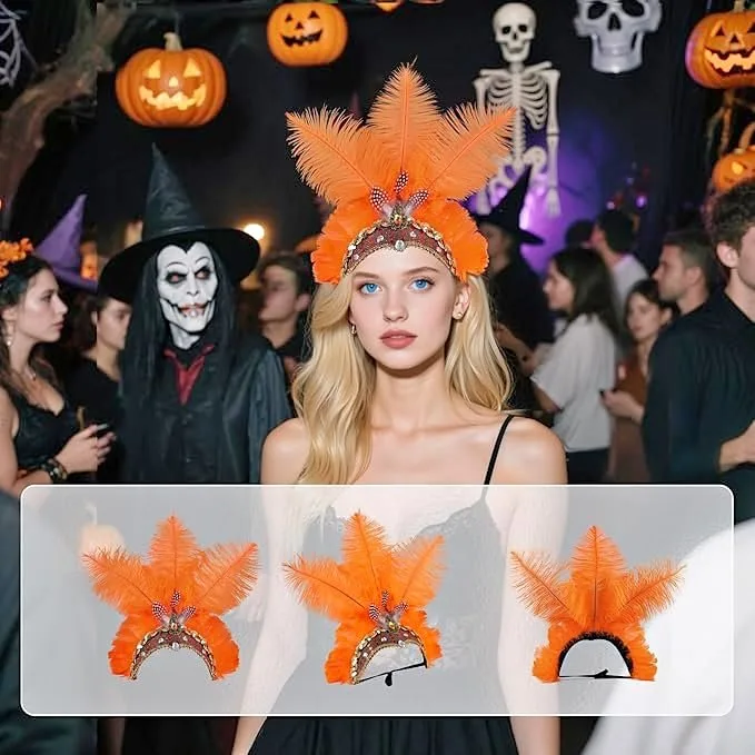New~Orange Showgirl Headpiece For Carnival Etc thumbnail