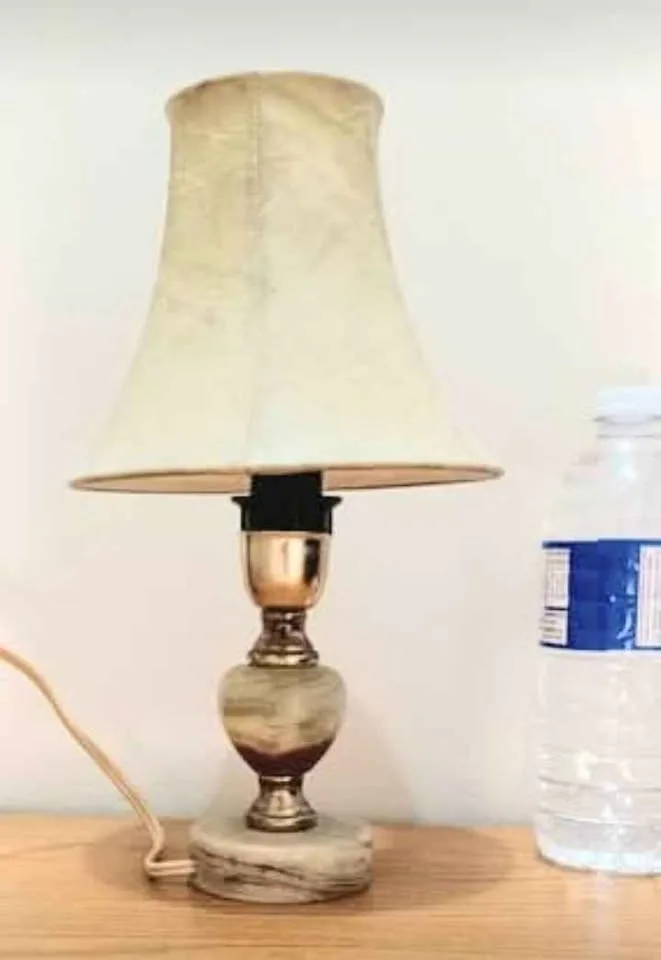 Vtg Polished Hand Carved Onyx Marble & Leather Lamp Shade image indicator(6)