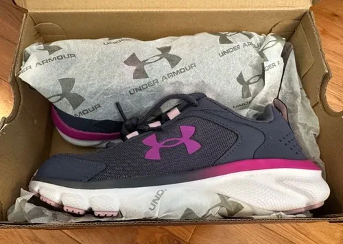 Under Armour Girls Assert9 Gray/Pink Sneakers - Size 4Y Brand Ne
