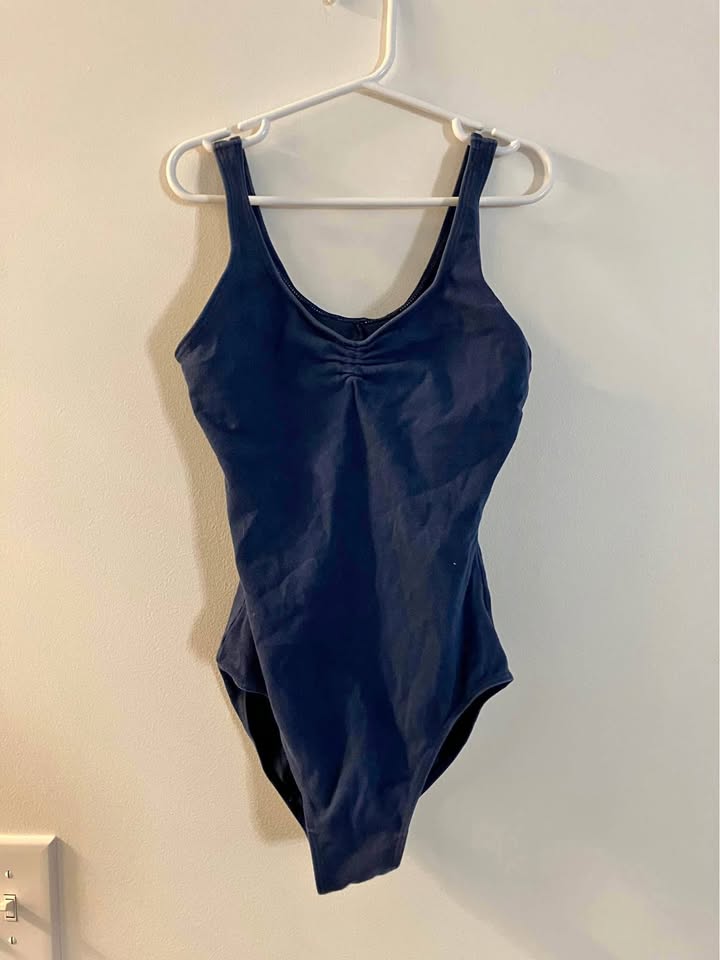Navy Cotton Pinch Front/Back Tank Leotard Size Adult Small