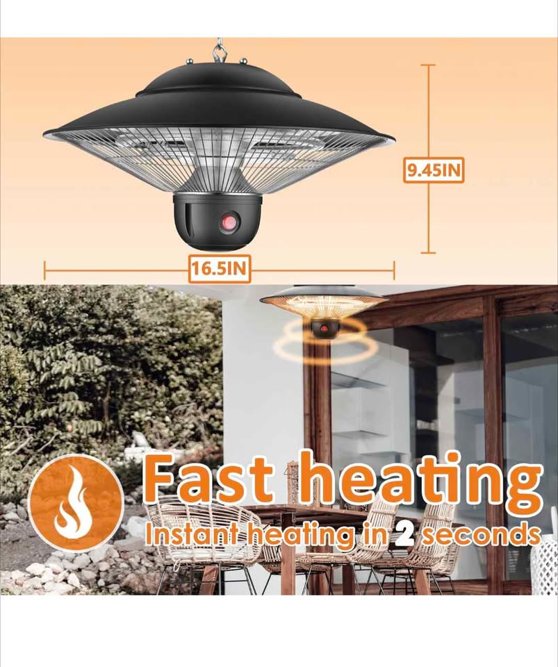 🔥 DONYER POWER Ceiling Mount Quartz Heater – 1500W (Black) - photo 2