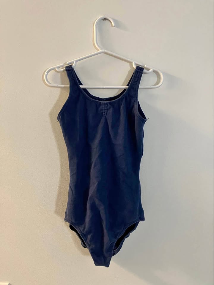 Navy Cotton Pinch Front/Back Tank Leotard Size 8-10
