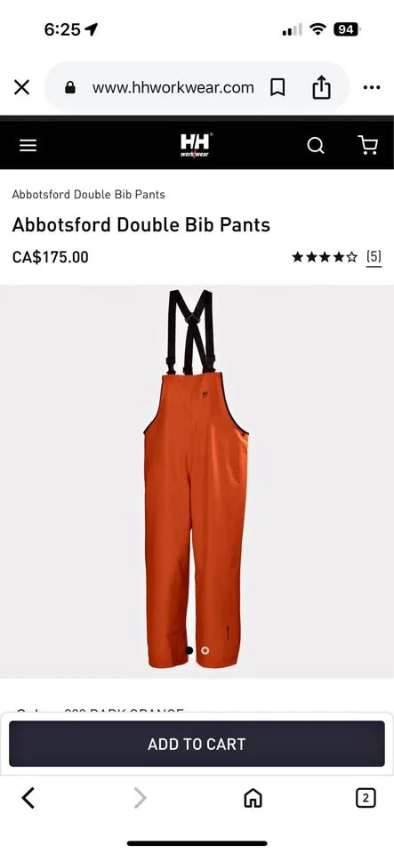 Helly Hansen Abbotsford Bib Rain Pants - Men's Small