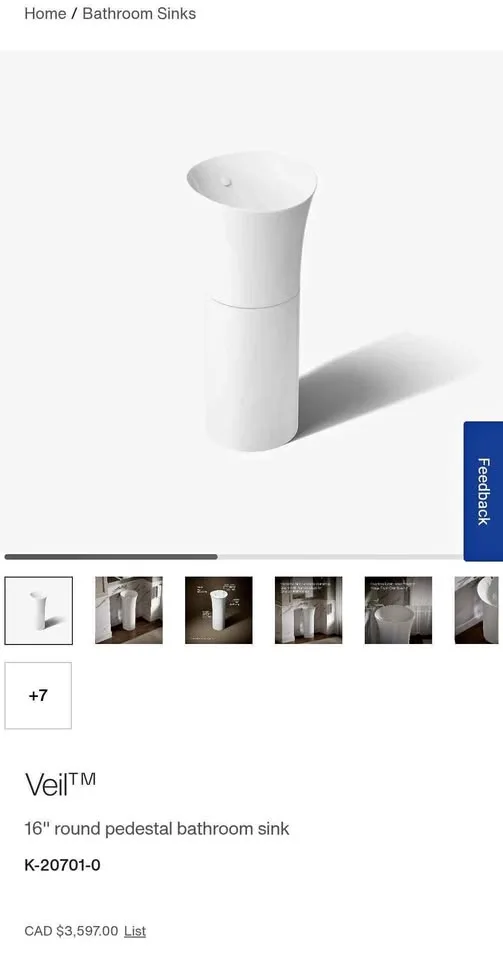 Kohler Veli 16" Round Pedestal Sink - White