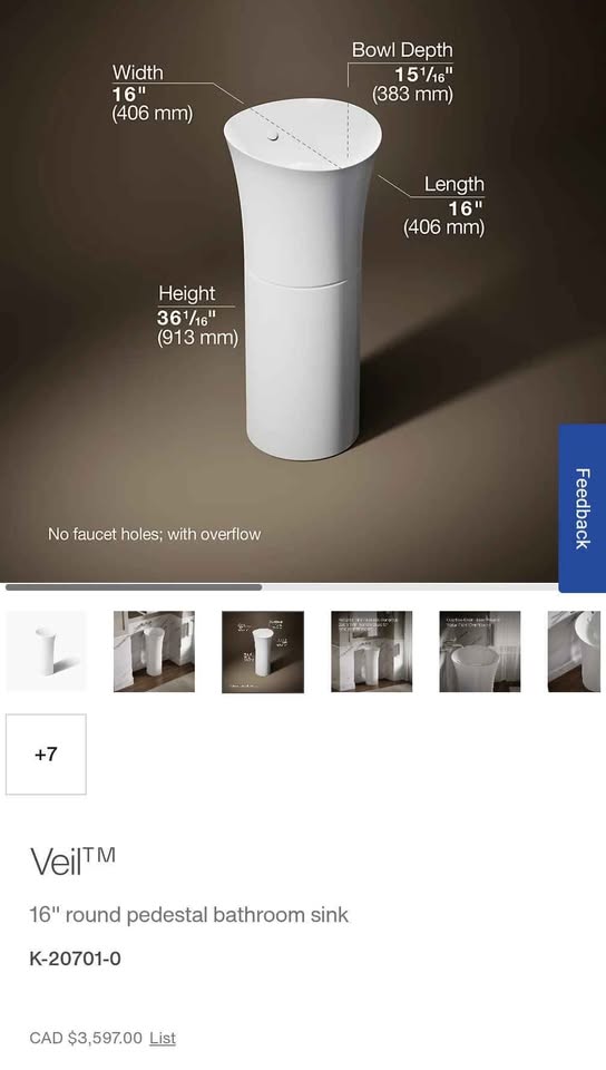 Kohler Veli 16" Round Pedestal Sink - White - photo 2
