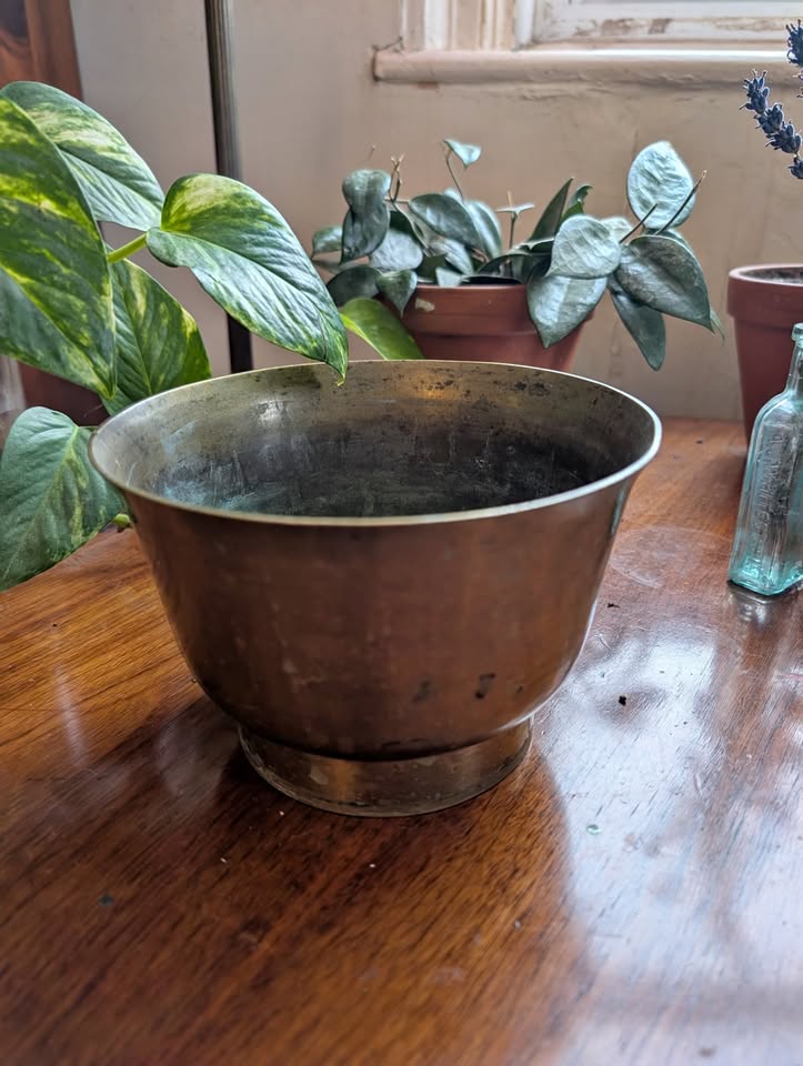 Solid Brass Planter Pot – Vintage Patina