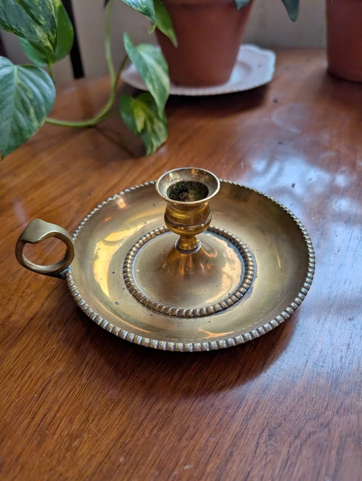 Brass Chamberstick Candleholder with Beaded Edge