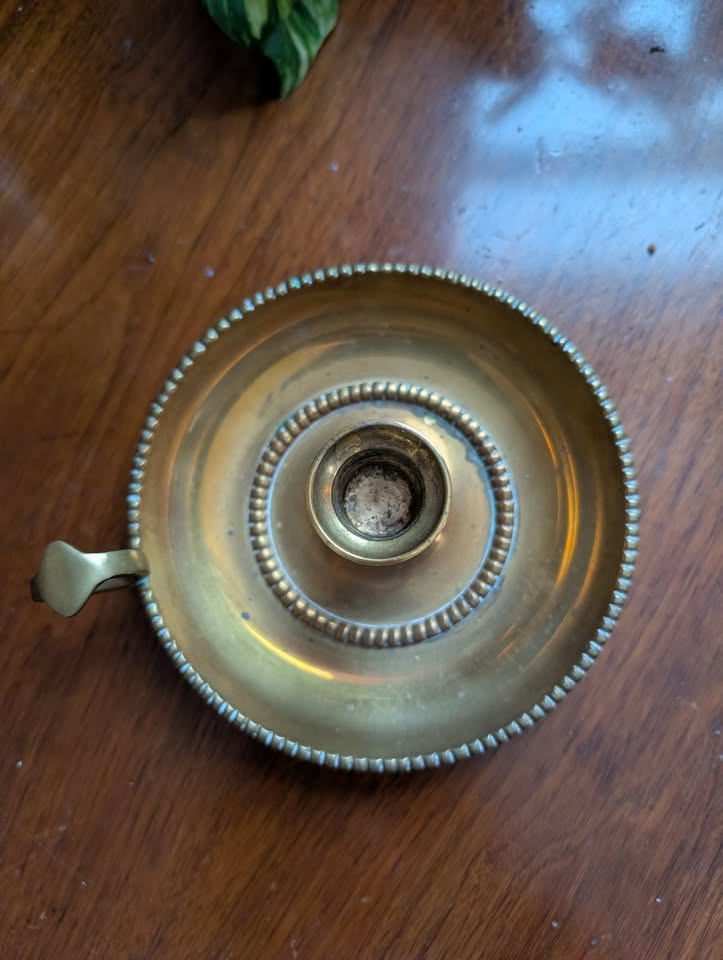 Brass Chamberstick Candleholder with Beaded Edge - photo 2