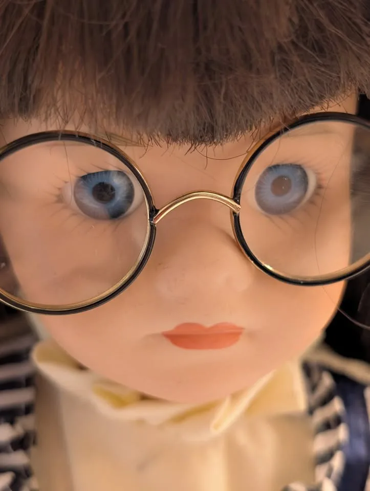 Vintage 1996 Porcelain Doll- glasses, blue eyes, floral dress image indicator(4)