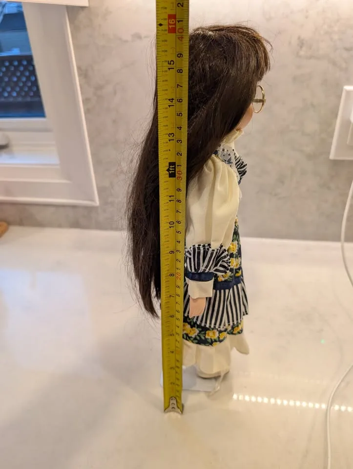 Vintage 1996 Porcelain Doll- glasses, blue eyes, floral dress image indicator(7)