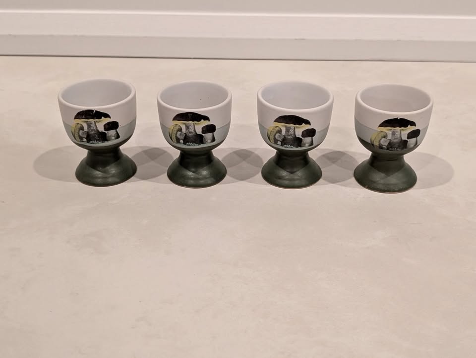 Hardboiled Ceramic Egg Cup with Pedstal Set of Four Mushroom Sty