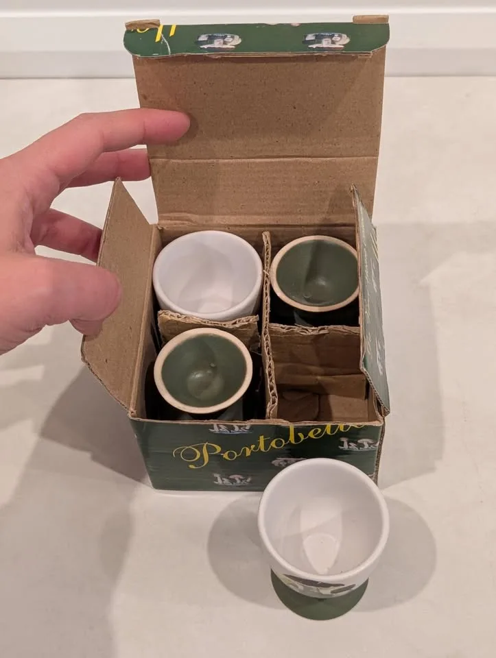 Hardboiled Ceramic Egg Cup with Pedstal Set of Four Mushroom Sty image indicator(7)