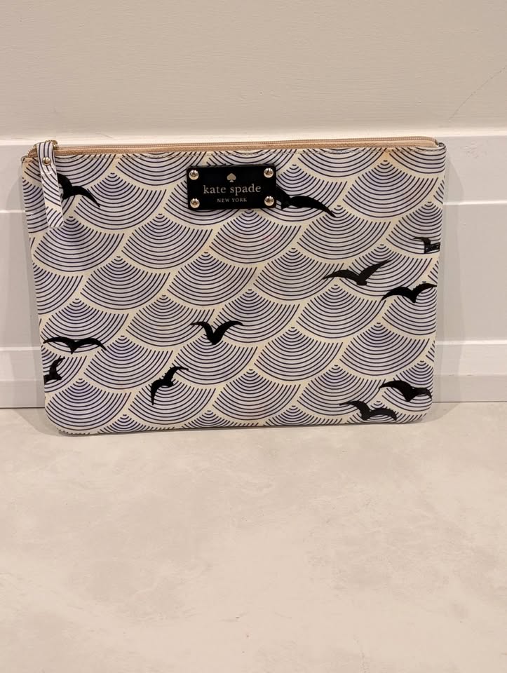 Kate Spade - Blue & White Bird Clutch Cosmetic Bag