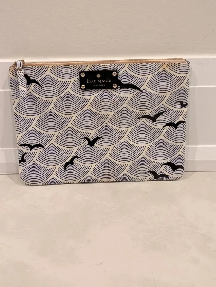 Kate Spade - Blue & White Bird Clutch Cosmetic Bag thumbnail