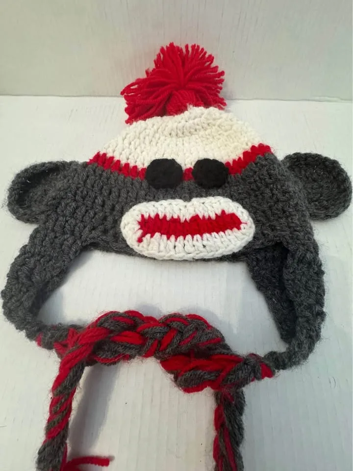 Children's Sock Monkey Winter Hat~Handmade Crochet with Love image indicator(3)