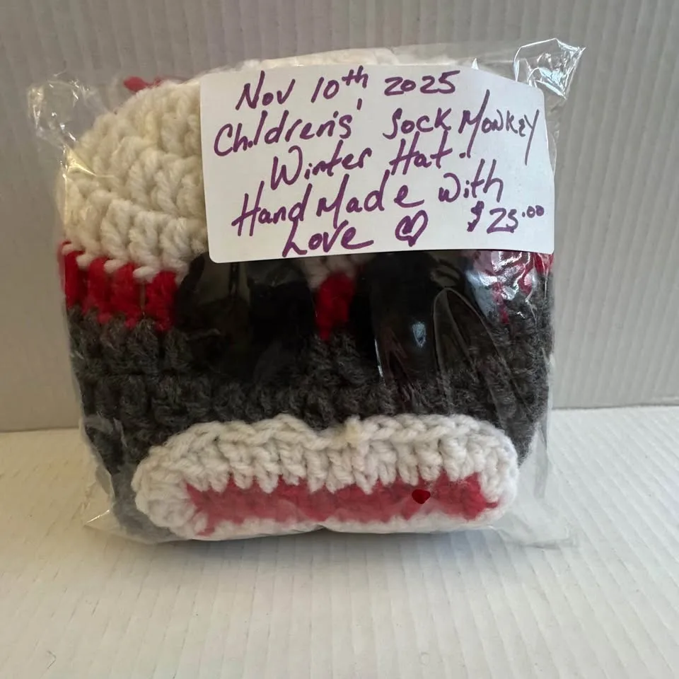 Children's Sock Monkey Winter Hat~Handmade Crochet with Love image indicator(7)