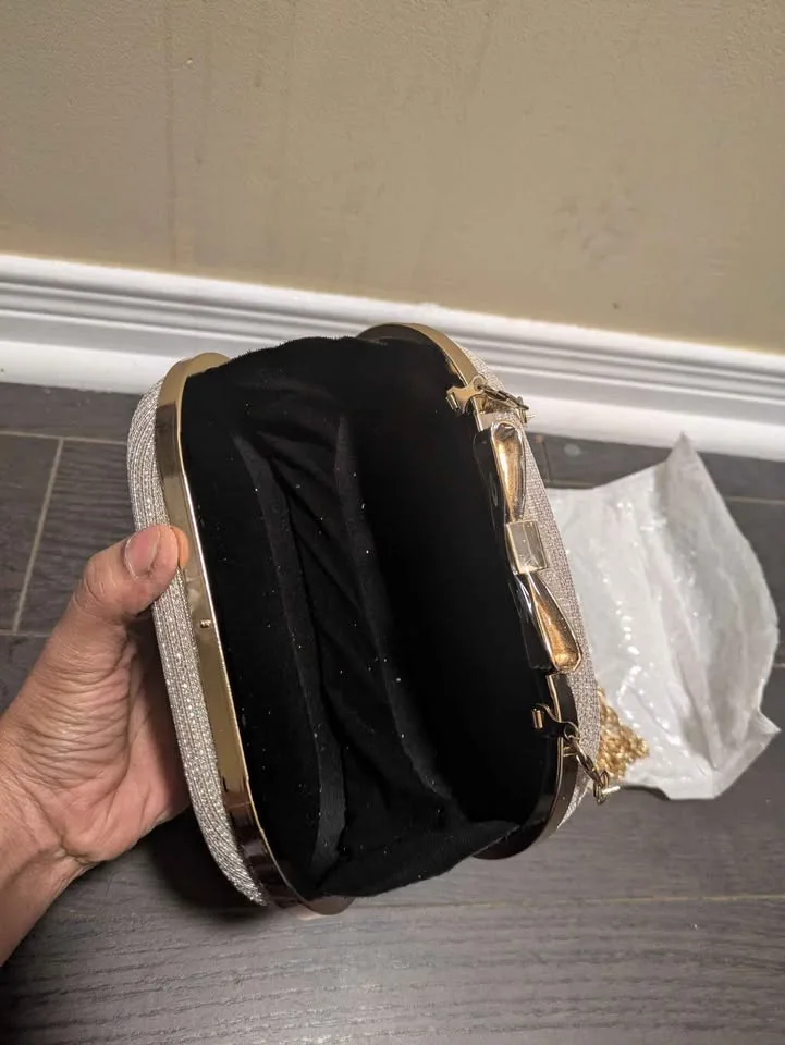 Brand new gold glitter small evening party bag image indicator(5)