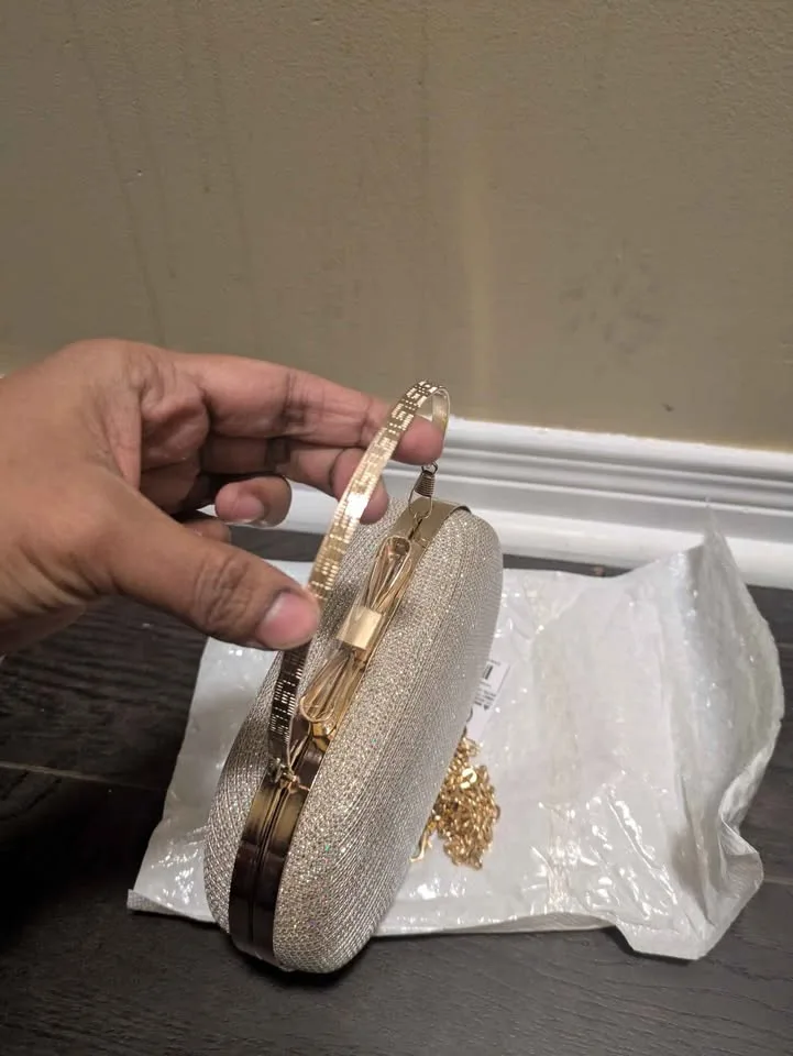 Brand new gold glitter small evening party bag image indicator(6)