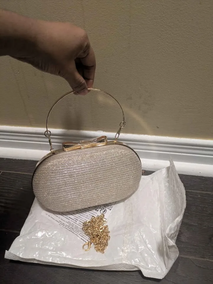 Brand new gold glitter small evening party bag image indicator(7)
