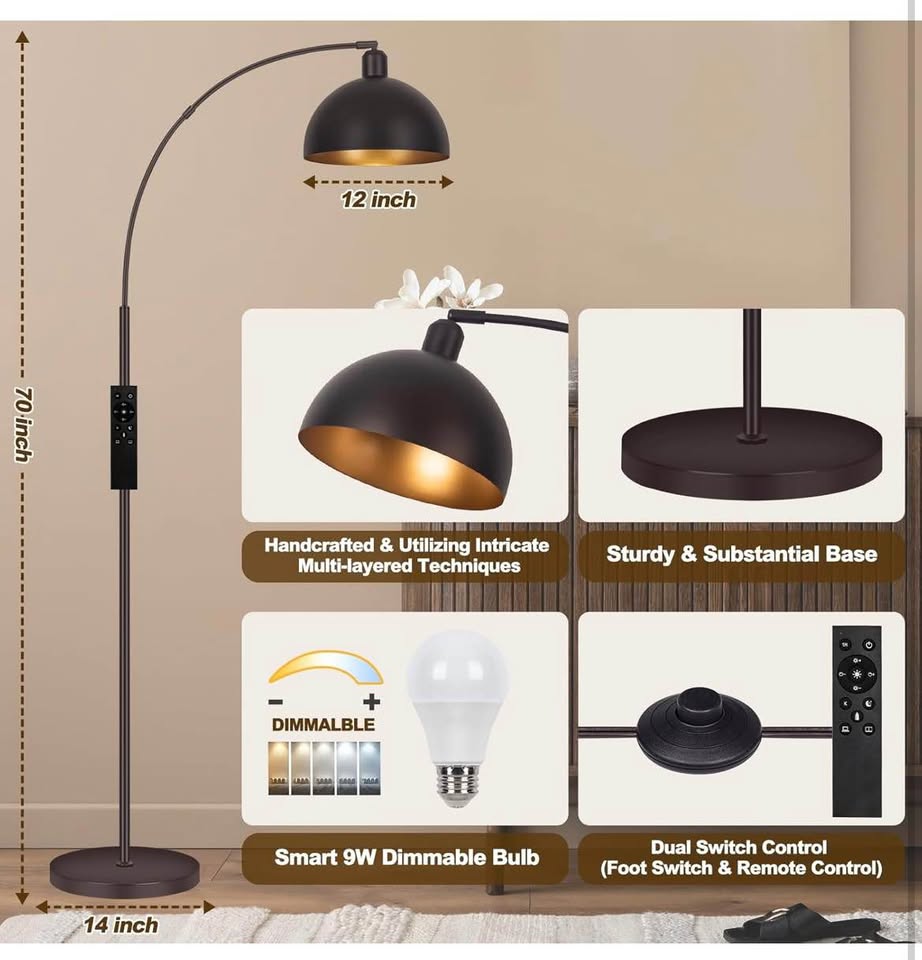 Arc Floor Lamp Oil Rubbed Bronze Orb Modern Standing Lamps Brown - photo 2
