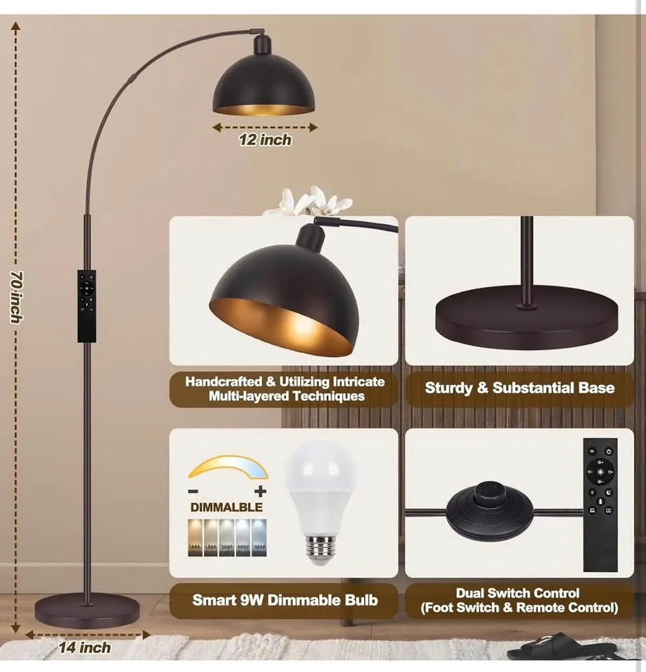 Arc Floor Lamp Oil Rubbed Bronze Orb Modern Standing Lamps Brown image indicator(2)